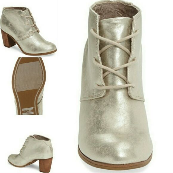 Toms Lunata Lace Up Bootie in Metallic Gold Sz 6.5 - Picture 1 of 9